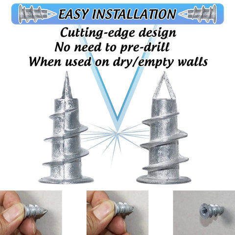 Self Drilling Drywall Anchor Kit With Screws For Drywall Plaster And Sheetrock, 25 Zinc Wall Anchors Close-Up Installation Tips