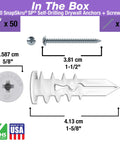 Self-Drilling Drywall Anchor For Hollow Walls And Ceilings, Glass-Filled Nylon With Jaws, includes 50-pack and screws, Made in USA