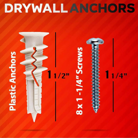 120 pcs #8 self drilling drywall anchors and screws kit with #8 x 1-1/4 inch, nylon glass fiber, up to 75 lb no drill