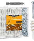 #8 Self Drilling Drywall Anchors with Screws Kit in clear box, includes 50 nylon anchors and 50 screws, holds up to 75LB