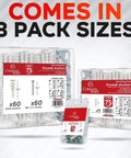 120 pcs #8 self drilling drywall anchors and screws kit with #8 x 1-1/4 inch hardware, 3 pack size options shown