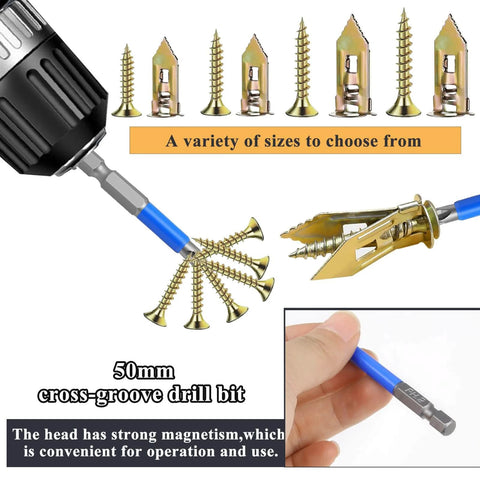410 pcs self drilling drywall anchors and screws kit with 2 anchor sizes and 4 screw sizes zinc plated steel no drill install