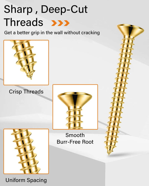 Close-up of zinc plated manganese steel screw with sharp deep-cut threads from 100 pcs self drilling drywall anchors and screws kit.