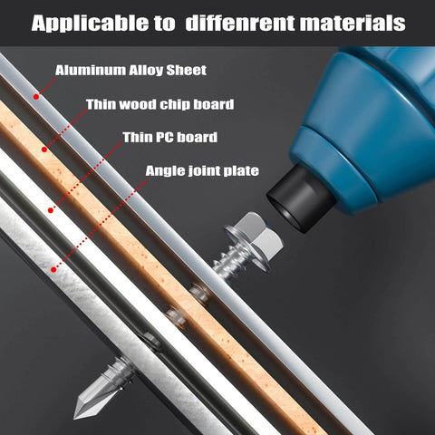 150 Pcs Self Drilling Screws Assortment Kit 410 Stainless Steel Self Tapping Sheet Metal Screws shown drilling into various materials
