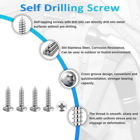 100 Pcs #6 x 1/2 Inch Pan Head Wood Screws Made from 304 Stainless Steel featuring self tapping threads and sharp point.