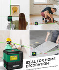 Achieve fast, precise alignment with this compact self-leveling green laser level that projects bright horizontal and vertical lines, offering 110° coverage.
