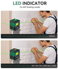 Achieve fast, precise alignment with this compact self-leveling green laser level showing LED indicator and alignment on wall