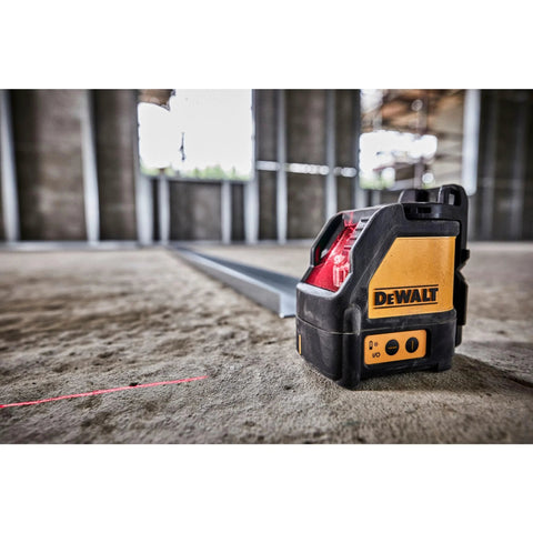 Compact Self Leveling Red Cross Line Laser Delivers Fast, Precise Layout For Walls, Cabinets, Tile, And Fixtures With A 165 Ft Range Using A Detector, IP54 Protection, And 1/8 In Accuracy At 30 Ft For Reliable Performance On Busy Construction Sites on concrete floor