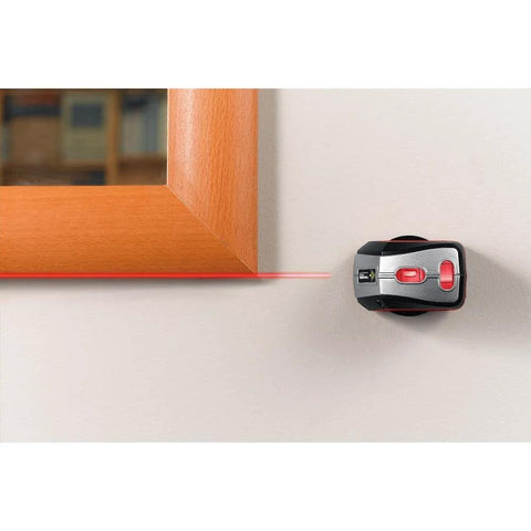 Effortlessly align pictures, shelves, and mirrors with this self-leveling 360-degree laser level and wall mount on wall