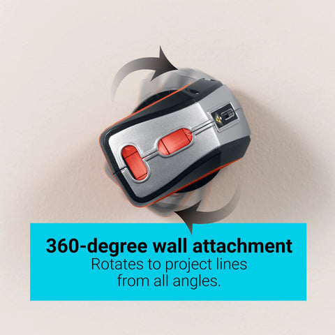 Effortlessly align pictures, shelves, and mirrors with this self-leveling 360-degree laser level and wall mount attachment