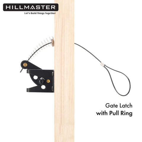 Self Locking Gate Latch For Wooden Fences, Heavy Duty Gravity Lever With Steel Spring And Cable Pull, Black Finish, side view