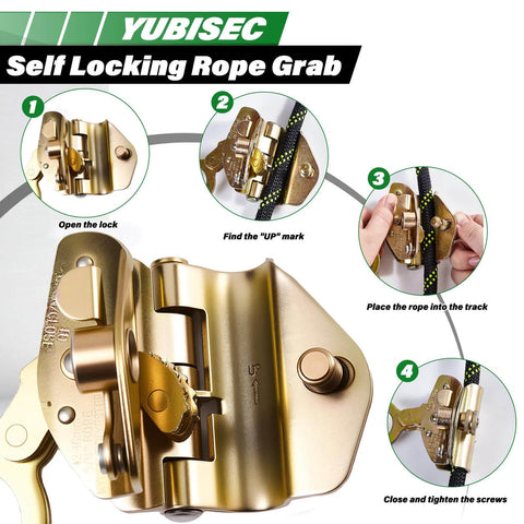 Close-up of self-locking rope grab used in Ultimate Vertical Lifeline Assembly 25 Foot Polyester Rope Harness Safety System
