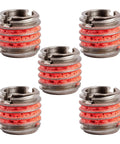 Pack of five self locking externally threaded insert for metal repair in 303 stainless steel 3/8-16 internal, 9/16-12 external threads.