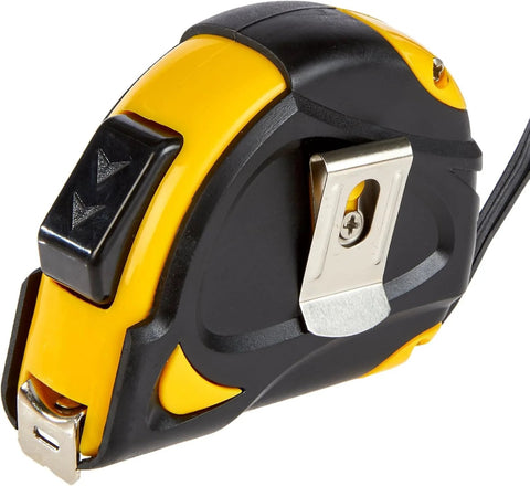 Self locking tape measure with belt clip offers precise 33 feet of measurement with MID accuracy, dual inch and metric scales.