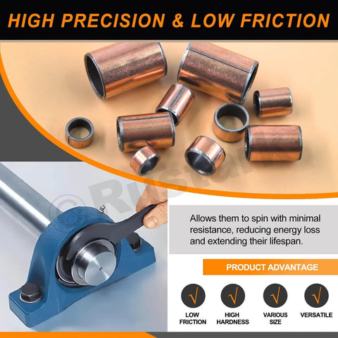 50Pcs Five Sizes Sleeve Bearings Self Lubricating Plain Bearings Oil Free Bushings for machinery parts, various sizes displayed