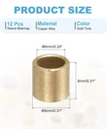 Self Lubricating Cast Brass Sleeve Bearings 6mm Bore x 8mm OD x 8mm Length Gold Tone Pack of 12 product size details