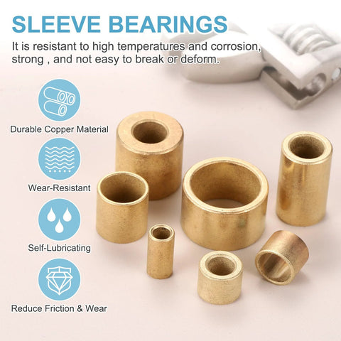 Self Lubricating Sleeve Bearings Cast Brass Bushing 5mm Bore 8mm OD 6mm Length for Sliding Movements, gold tone. Pack of 8