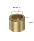 8mm Bore Sleeve Bearings 12mm OD 10mm Length Self Lubricating Sintered Bronze Bushings 8 Pack, front view with dimensions marked