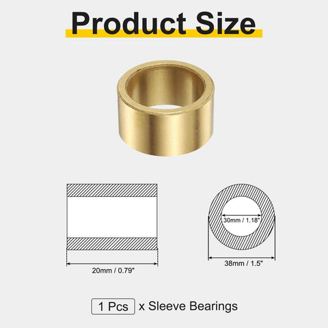 Self Lubricating Sintered Bronze Sleeve Bearing 30mm Bore 38mm Outer Diameter 20mm Length product size chart
