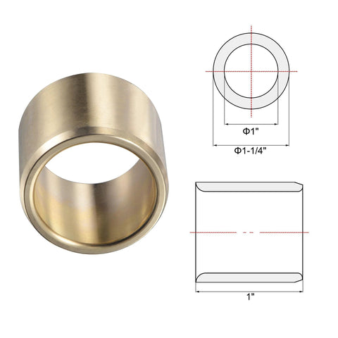 Self-Lubricating Cast Brass Sleeve Bearing With 1 Inch Bore And One And A Quarter Inch Outer Diameter And 1 Inch Length, diagram included