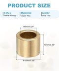 Self Lubricating Cast Brass Sleeve Bearings 6mm Bore 10mm OD 10mm Length Pack Of 8 Gold Tone with dimensions.