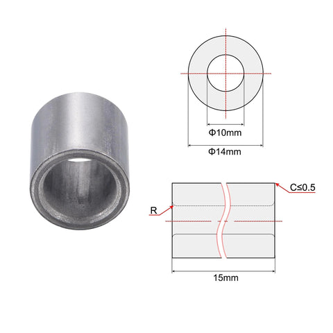 Self-Lubricating Sintered Iron Sleeve Bearings 10mm Bore 14mm OD 15mm Length Maintenance Free Bushings with engineering diagram.