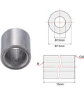 Diagram and photo of self-lubricating sleeve bearings set of 6, sintered iron bushings with 10mm bore, 14mm outside diameter, 15mm length.