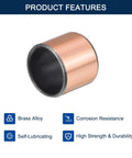 Self Lubricating Sleeve Bearing Five Eighth Inch Bore Three Quarter Inch Outer Diameter Three Quarter Inch Length Oilless Bronze Coated Carbon Steel Plain Bearings Two Pack High Strength Durable Compact Bearing Solution, showing brass alloy and product features.