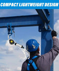 Worker using 11 Foot Self Retracting Lifeline For Construction Safety Retractable Safety Lanyard With Swivel Top Eye Rebar Hook Shock Pack Absorber Fall Protection Lanyard For Jobsite And House Construction Projects Heavy Duty Easy Mobility