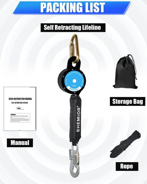11 Foot Web Self Retracting Lifeline With No Tangle Lightweight Housing SRL External Shock Absorber and accessories