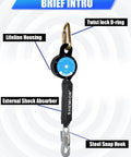 11 Foot Web Self Retracting Lifeline With No Tangle Lightweight Housing SRL External Shock Absorber close-up showing components