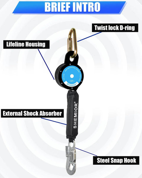 11 Foot Web Self Retracting Lifeline With No Tangle Lightweight Housing SRL External Shock Absorber close-up showing components