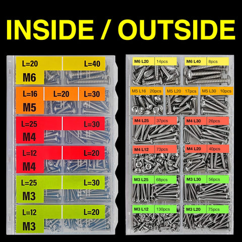574 Pcs Metric Self Tapping Screws Assortment Kit with M3 M4 M5 M6 in organized storage case for multiple lengths.