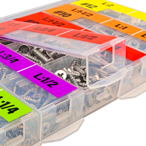 528 Pcs Self Tapping Screws Assortment Kit with SAE #4 #6 #8 #10 #12 Flat Head Phillips Drive Screws in organized storage box.