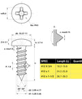 552 Pcs Self Tapping Screws Assortment Set Featuring SAE #4 #6 #8 #10 #12 Pan Head Phillips Drive Screws Made from 304 Stainless Steel with Multiple Lengths Organized in Storage Case for Wood Plastic and Sheet Metal - Detail view of #12 screw specs.