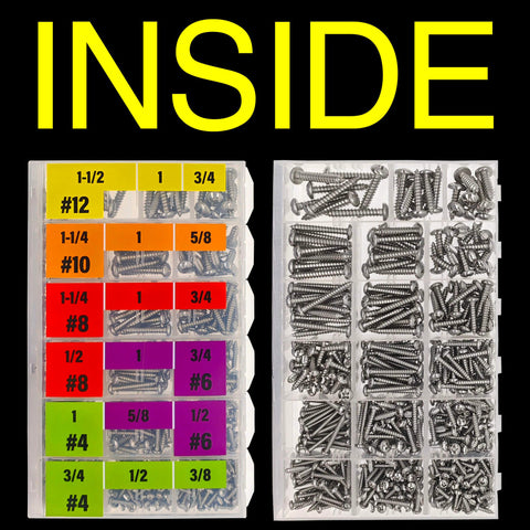 552 Pcs Self Tapping Screws Assortment Set Featuring SAE #4 #6 #8 #10 #12 in organized storage case.