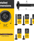 Self Tapping Screws Assortment Kit For Metal Size 8 dimensions with truss head and length details in 410 stainless steel.