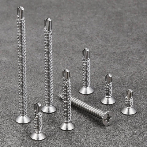 600pcs #8 x 1/2 Inch Flat Head Self Tapping Sheet Metal Screws Stainless Steel High Strength Quick Self Drilling Screws