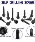 100pcs 410 Stainless Steel #10x1-1/4 Hex Washer Head Self Drilling Screws, Black Oxide Tek Screws for metal plates, assorted views