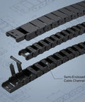 Semi Enclosed Cable Drag Chain Wire Carrier 2 Pack Reinforced Plastic 1 Meter Length Inner 18x50 mm Outer 23x58 mm Bend Radius 28 mm