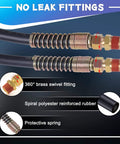 Close-up of 12 Ft 3 In 1 Semi Truck Air Lines Kit with brass swivel fittings and reinforced rubber, highlighting no leak feature.