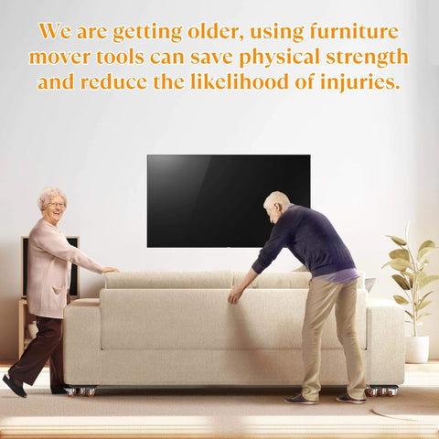 Elderly couple using 2000 lb heavy duty furniture movers with wheels and moving dolly set for safe sofa relocation at home