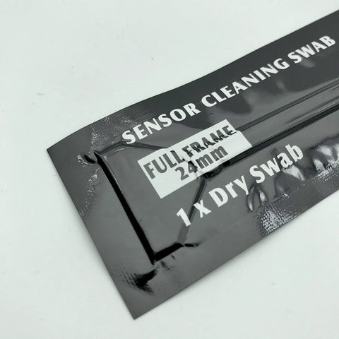 Full Frame Sensor Cleaning Swabs 24mm For DSLRs And SLRs 20 Pack HCS 24 shown in black vacuum-sealed wrap