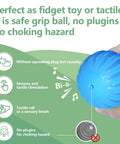 Close-up of blue textured sensory ball held in hand, showing safe grip with text about sensory benefits for babies. Sensory Balls for Baby Sensory Baby Toys 6 to 12 Months for Toddlers 1-3, Bright Color Textured Multi Soft Ball Gift Sets, Montessori Toys for Babies 6-12 Months Infant Toys (6 Pack).