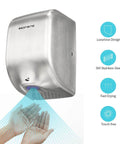 Seonsing Automatic Commercial Hand Dryer Heavy Duty Compact High Speed 224 Mph Restroom With Hygiene Filter Low Noise, steel design.
