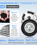 Beefed Up Serpentine Belt Tensioner Assembly With Pulley Replacement For Forester Impreza BRZ Outback Crosstrek WRX XV Crosstrek And Legacy Models From 2011 Through 2019 OEM 39359, showing belt and pulley materials.