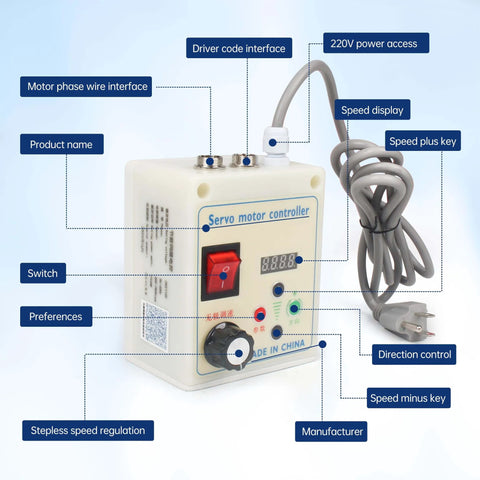 750W Permanent Magnet Brushless Servo Motor Max Speed 6500rpm/min with Servo Motor Speed Controller featuring controls and display for woodworking machine.