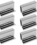 Set Of 6 Glass Finger Edge Pulls 1.6 Inch Steel Clip Handles For Cabinet Doors And Display Windows, Rectangular Chrome Finish