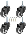 Four Pack of 1.5 Inch Swivel Caster Wheels PU 360 Degree Threaded Stem M8 by 25mm Black Polyurethane Wheels with screws