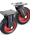 8 inch caster wheels set of 2 with heavy duty all-terrain design, knobby rubber tread casters including 1 swivel and 1 fixed wheel